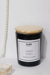 Amber Wood Scented Soy Wax Candle – Black Jar | ZURI Fragrances