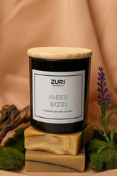 Amber Wood Scented Soy Wax Candle – Black Jar | ZURI Fragrances